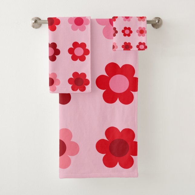 Rosa und rote Blume Badhandtuch Set (Insitu)