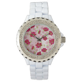 Rosa und rote Blume - Blumen Armbanduhr
