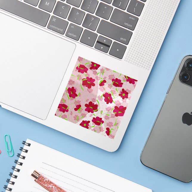Rosa und rote Blume - Blumen Aufkleber (Laptop mit iPhone)