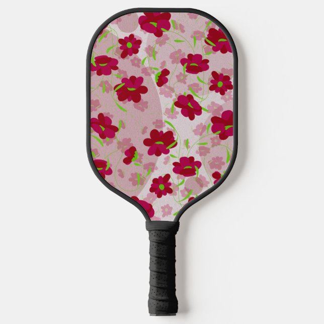 Rosa und rote Blume - Blumen Pickleball Schläger (Vorderseite)