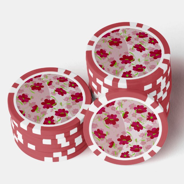 Rosa und rote Blume - Blumen Pokerchips (Stapel)
