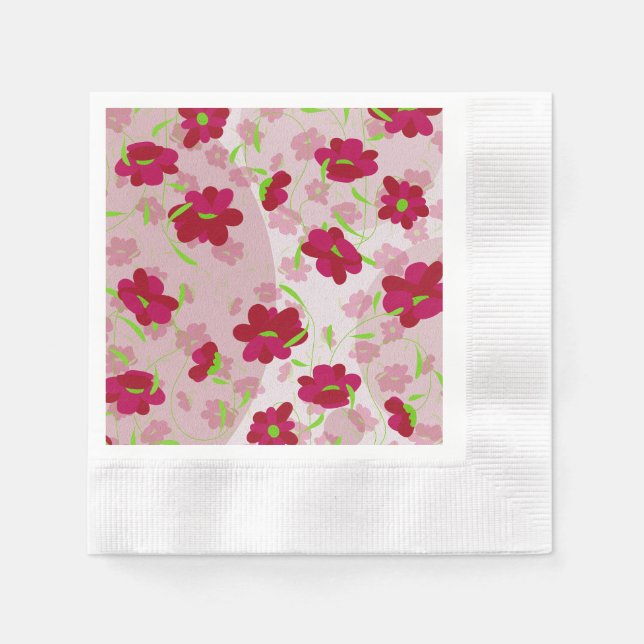 Rosa und rote Blume - Blumen Serviette (Vorderseite)