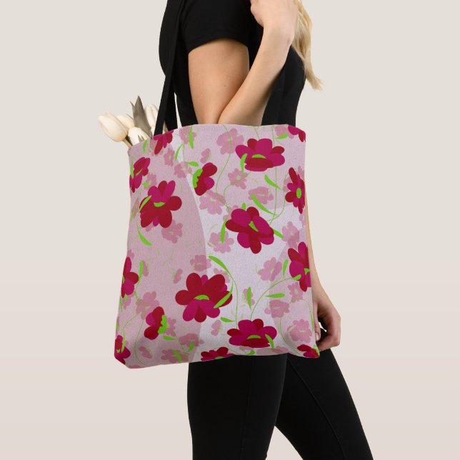 Rosa und rote Blume - Blumen Tasche (Von Nahem)