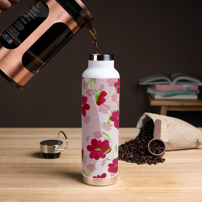 Rosa und rote Blume - Blumen Trinkflasche (Kaffee)