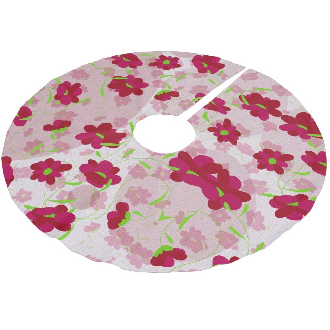 Rosa und rote Blume - Blumenbaumrock Polyester Weihnachtsbaumdecke (Schrägansicht)