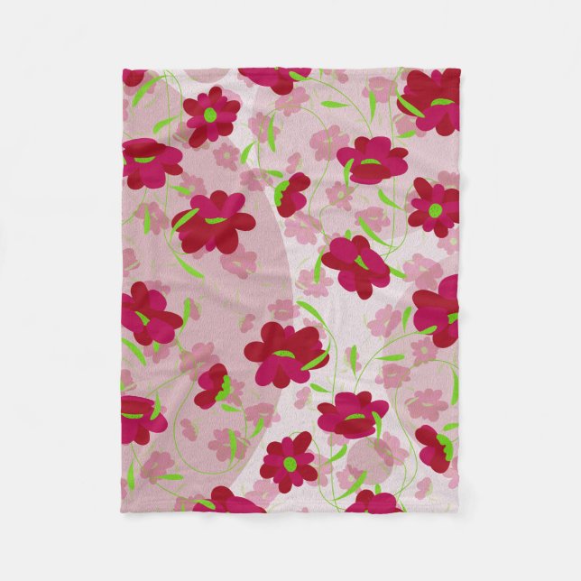 Rosa und rote Blume - Fleece Blankon (Vorderseite)
