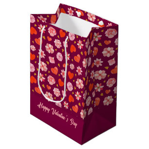Rosa und rote Blume und Herz Mittlere Geschenktüte