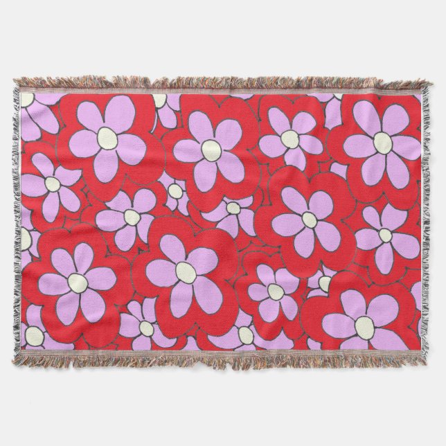 Rosa und rote Blume Zeichnend Design Decke (Vorderseite)