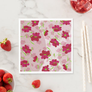 Rosa und rote Blumen - Floral Serviette