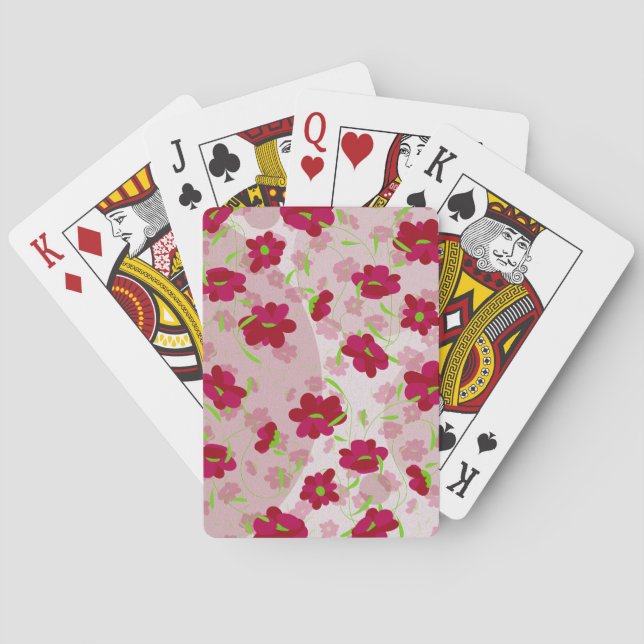 Rosa und rote Blumen - Floral Spielkarten (Rückseite)