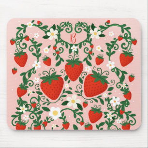Rosa und rote Blumengewinde Erdbeere Süß Mousepad