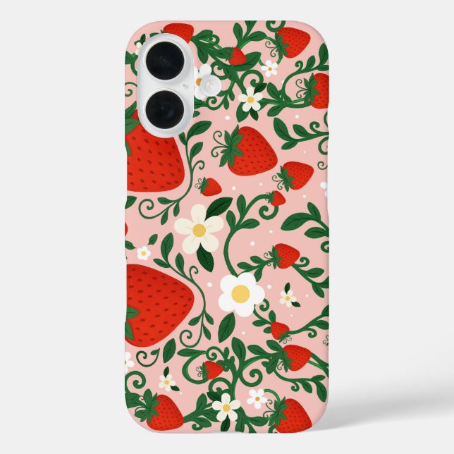 Rosa und Rote Blütenweine Erdbeere Niedlich iPhone 16 Hülle (Rückseite)