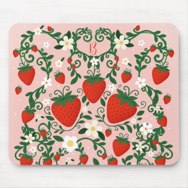 Rosa und Rote Blütenweine Erdbeere Niedlich Mousepad (Vorne)