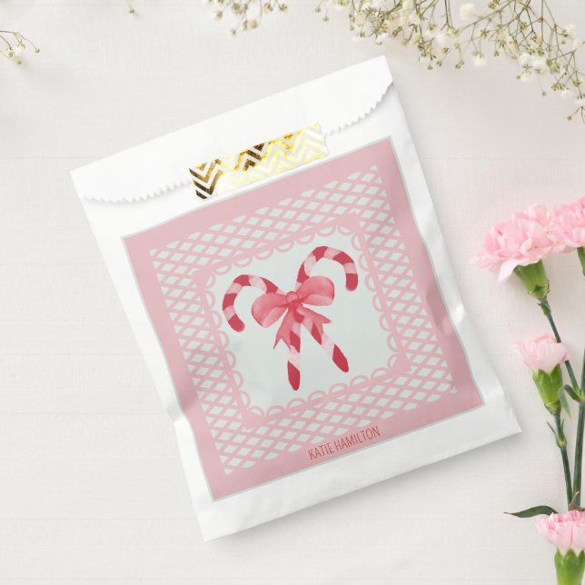 Rosa und Rote Candy Cane Personalisiert Geschenktütchen (Versiegelt)
