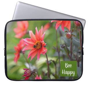 Rosa und Rote Dahlia Bee Happy Blume Motivierend Laptopschutzhülle