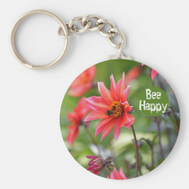 Rosa und Rote Dahlia Bee Happy Blume Motivierend Schlüsselanhänger