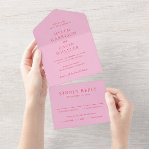Rosa und rote elegante klassische Hochzeit All In One Einladung