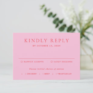 Rosa und rote elegante klassische Hochzeit RSVP Karte