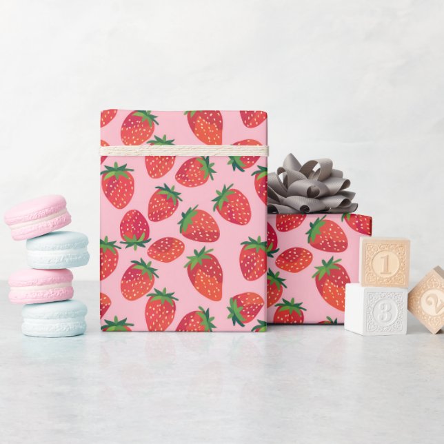 Rosa und Rote Erdbeere Geschenkpapier (Babyparty)