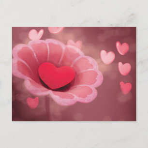 Rosa und rote handgefertigte Papier-Herzblume Postkarte