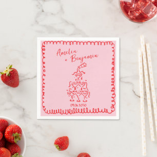 rosa und rote handgezeichnete herzwhimsical hochze serviette