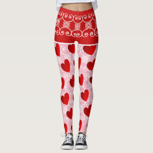 Rosa und rote Herz-u. Rolle-Leggings Leggings