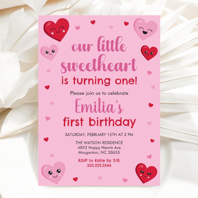 Rosa und Rote Herzen Unser kleiner Liebling Geburt Einladung (Von Creator hochgeladen)