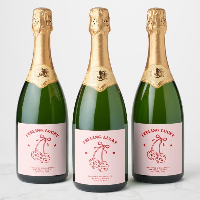 Rosa und Rote Kirsche Bachelorette Champagnerlabel (Flaschen)