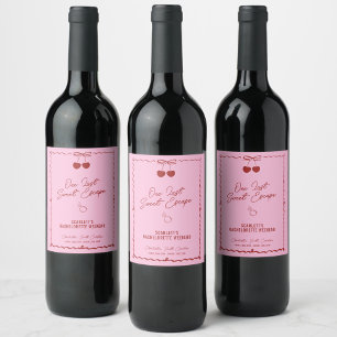 Rosa und Rote Kirsche Bachelorette Weinetikett