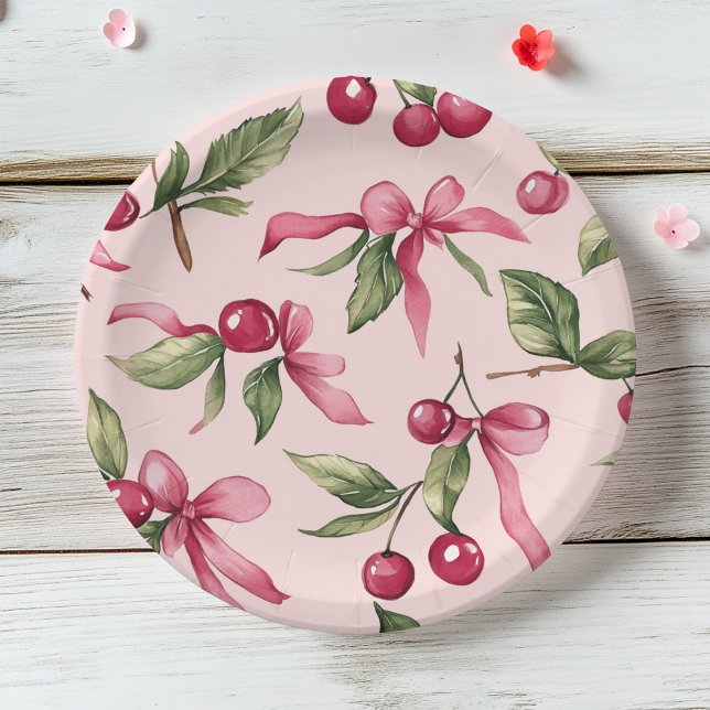 Rosa und Rote Kirsche Geburtstag Pappteller (Von Creator hochgeladen)
