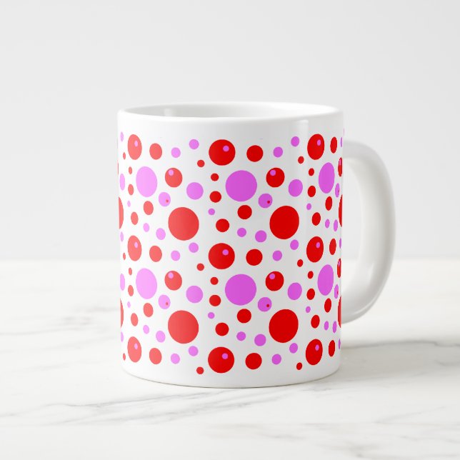 Rosa und rote Kreise und Polka-Punkte Jumbo-Tasse (Vorderseite Rechts)