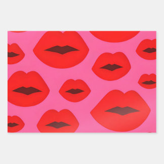 Rosa und rote Lippen - Schleifpapier Geschenkpapier Set