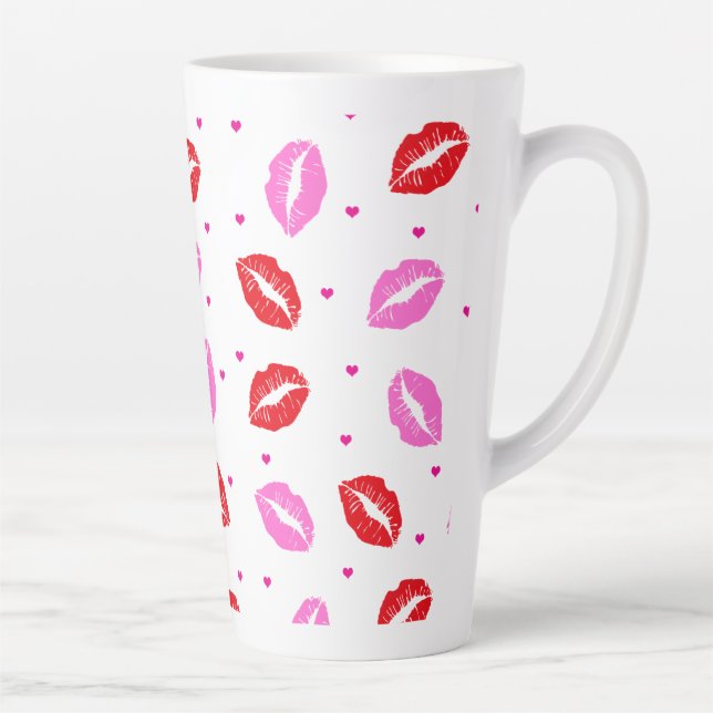 Rosa und rote Lippen und Herz-Keramik Latte Tasse (Rechts)