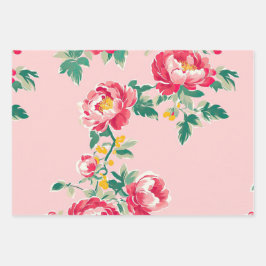 Rosa und Rote Peony Chinoiserie Blumen Geschenkpapier Set