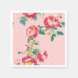 Rosa und Rote Peony Chinoiserie Blumen Serviette