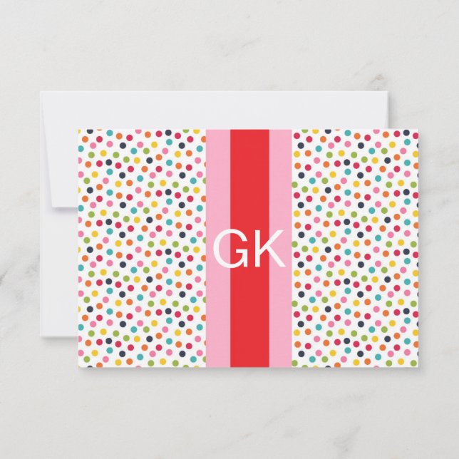 Rosa und rote Polka-Dot-Monogramm-Flachnotizkarte Einladung (Rückseite)