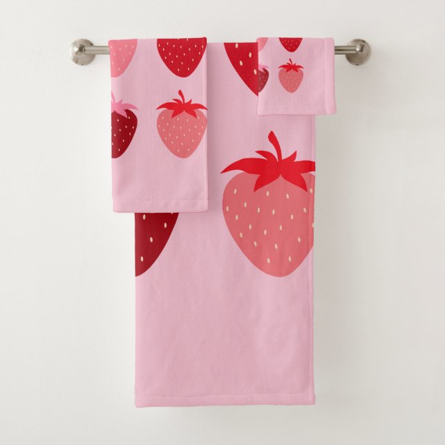Rosa und Rote, Preppy-Ästhetische Erdbeeren Badhandtuch Set (Insitu)