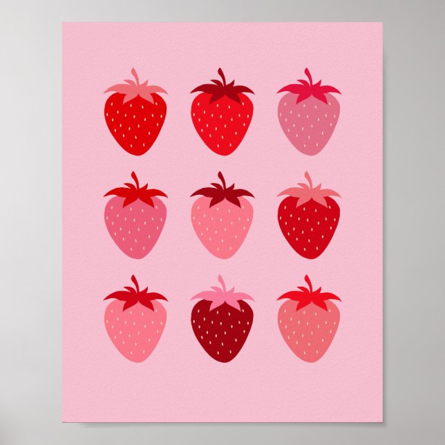 Rosa und Rote, Preppy-Ästhetische Erdbeeren Poster (Vorne)