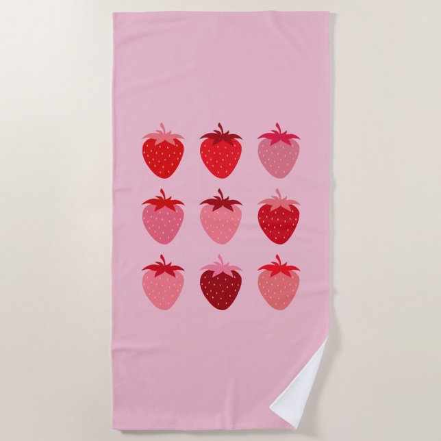 Rosa und Rote, Preppy-Ästhetische Erdbeeren Strandtuch (Vorderseite)