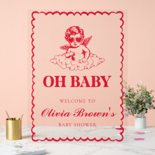 Rosa und rote Retro-Cherub-Baby-Party Acrylschild