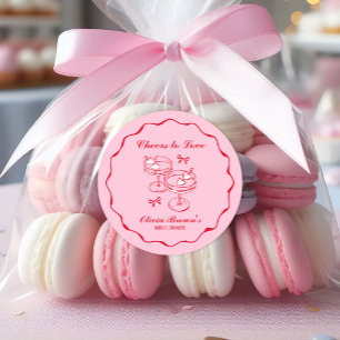 Rosa und rote Retro-Hand gezeichnete Bridal Shower Runder Aufkleber