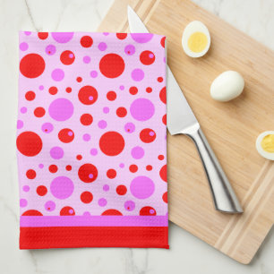 Rosa und rote Retro-Kreise und Polka-Punkte auf Ro Geschirrtuch