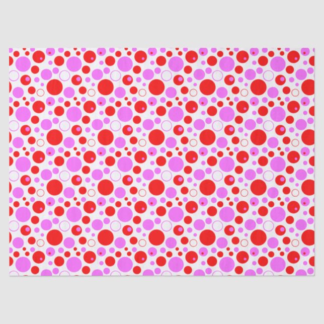 Rosa und rote Retro-Kreise und Polka-Punkte Seidenpapier (Vorderseite)