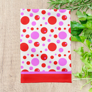 Rosa und rote Retro-Kreise und Punkte Geschirrtuch