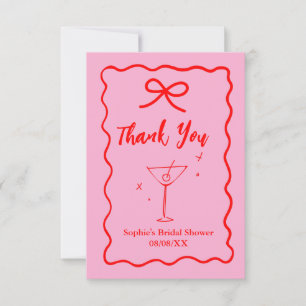 Rosa und rote Retro-Wellen-Brautparty Dankeskarte