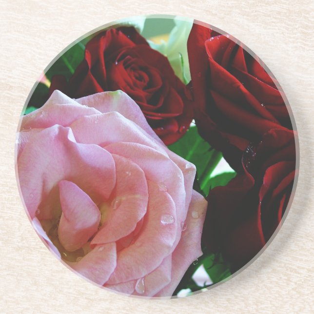 Rosa und rote Rose Blume Sandstein Untersetzer (Vorne)