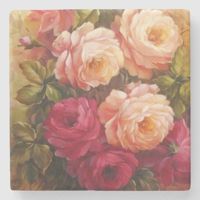 Rosa und Rote Rose Kunst und Kultur Steinuntersetzer (Vorderseite)