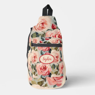 Rosa und Rote Rosen Blumenmuster Crossbody Bag