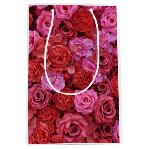 Rosa und rote Rosen Blumenmuster Mittlere Geschenktüte