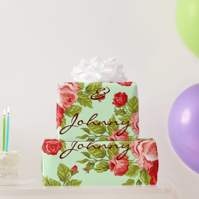 Rosa und rote Rosen, mit individuellen Namen, Umhü Geschenkpapier (Partygeschenke)